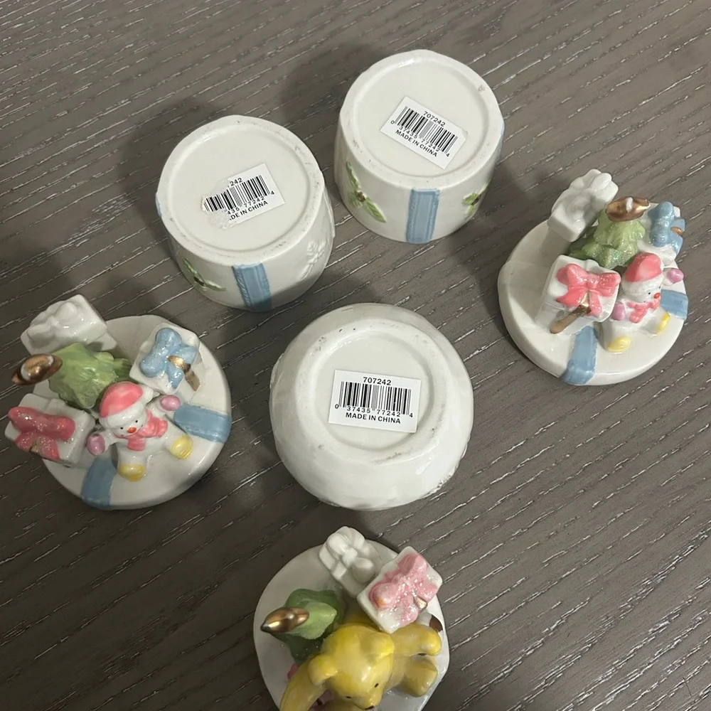 Vintage Porcelain Winter Bear and Snowman Figurines Storage containers